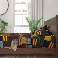 Witches and Wizards Wholecloth Quilt - Gold And Burgandy - Glasses, broomsticks, castles, and plaids