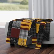 Witches and Wizards Wholecloth Quilt - Gold And Burgandy - Glasses, broomsticks, castles, and plaids