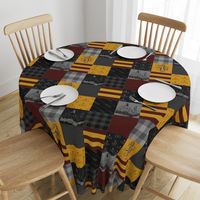 Witches and Wizards Wholecloth Quilt - Gold And Burgandy - Glasses, broomsticks, castles, and plaids