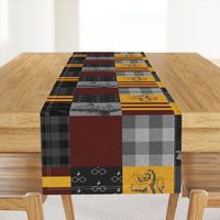 Witches and Wizards Wholecloth Quilt - Gold And Burgandy - Glasses, broomsticks, castles, and plaids