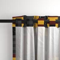 Witches and Wizards Wholecloth Quilt - Gold And Burgandy - Glasses, broomsticks, castles, and plaids