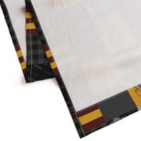 Witches and Wizards Wholecloth Quilt - Gold And Burgandy - Glasses, broomsticks, castles, and plaids