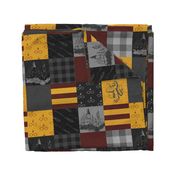 Witches and Wizards Wholecloth Quilt - Gold And Burgandy - Glasses, broomsticks, castles, and plaids