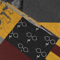 Witches and Wizards Wholecloth Quilt - Gold And Burgandy - Glasses, broomsticks, castles, and plaids