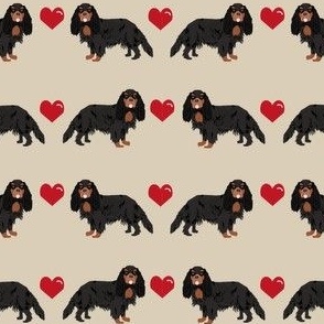 cavalier king charles spaniel black and tan love hearts dog fabric tan