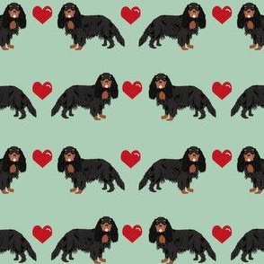 cavalier king charles spaniel black and tan love hearts dog fabric mint