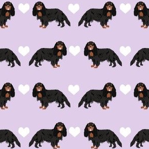 cavalier king charles spaniel black and tan love hearts dog fabric purple