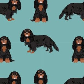 cavalier king charles spaniel black and tan dog fabric turquoise