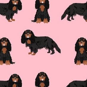 cavalier king charles spaniel black and tan dog fabric pink