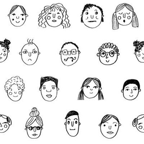 faces // people face fabric city life doodle white and black