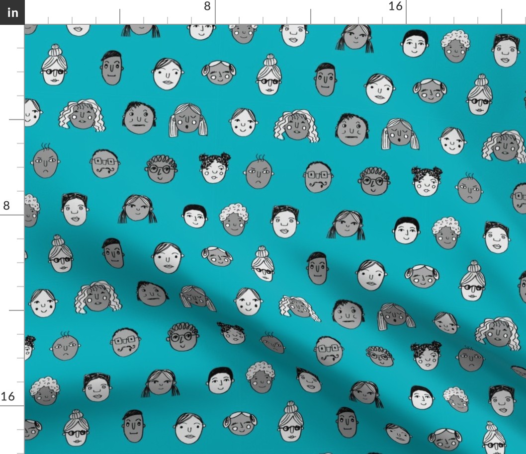 faces // people face fabric city life doodle bright blue