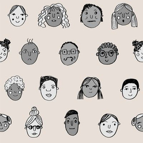 faces // people face fabric city life doodle tan