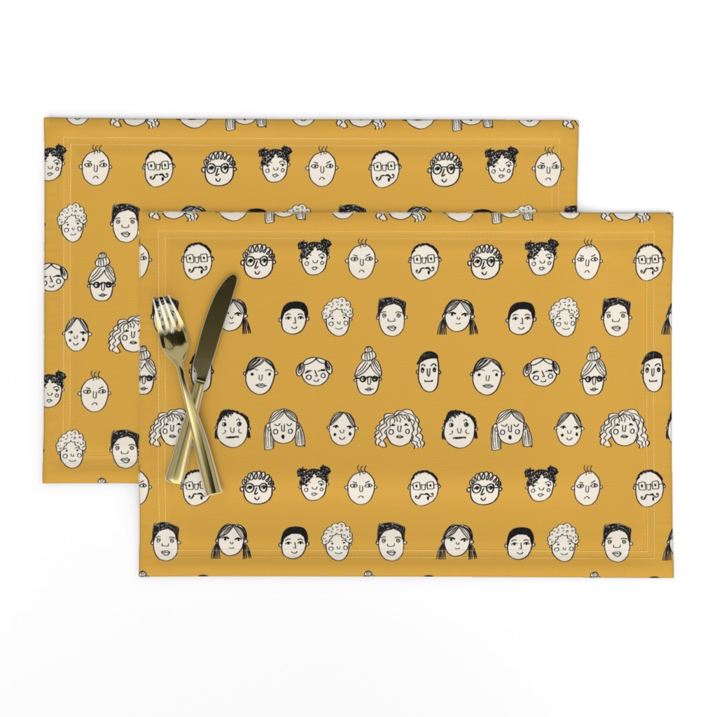 faces // people face fabric city life doodle mustard