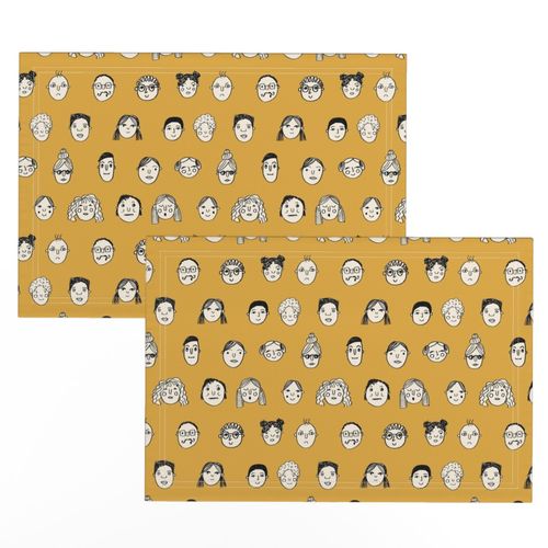 faces // people face fabric city life doodle mustard