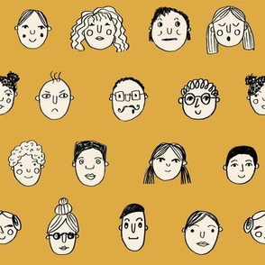 faces // people face fabric city life doodle mustard