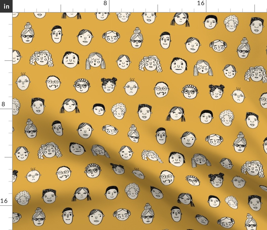 faces // people face fabric city life doodle mustard