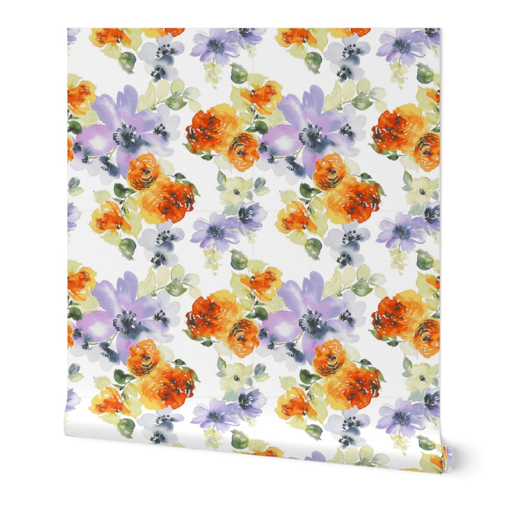 Orange and Purple Watercolor Florals