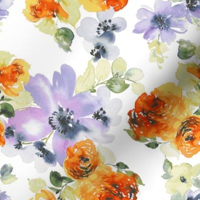 Orange and Purple Watercolor Florals