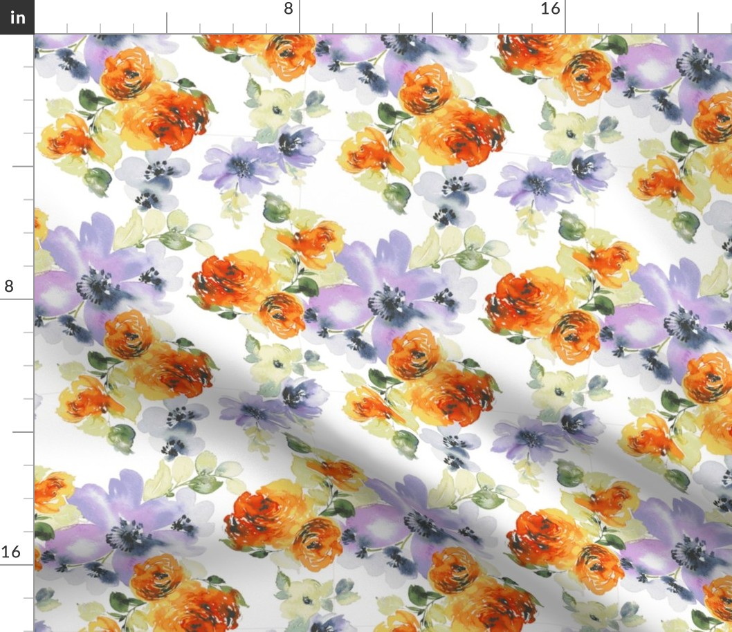 Orange and Purple Watercolor Florals