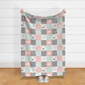 woodland patchwork - I am fearfully and wonderfully made  - grey, mint, pink, peach v2
