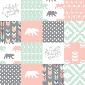 woodland patchwork - I am fearfully and wonderfully made  - grey, mint, pink, peach v2