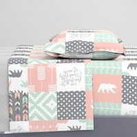 woodland patchwork - I am fearfully and wonderfully made  - grey, mint, pink, peach v2 (90)