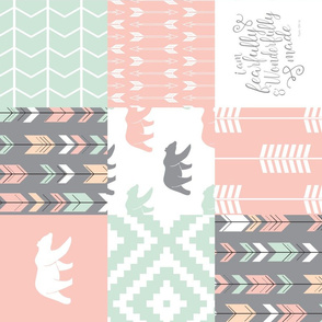 woodland patchwork - I am fearfully and wonderfully made  - grey, mint, pink, peach v1 (90)