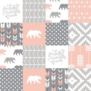 fearfully and wonderfully made patchwork - salmon peach and grey