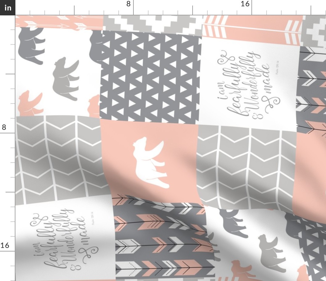 fearfully and wonderfully made patchwork - salmon peach and grey (90)