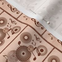 MDZ27 - Small -  Musical Daze Tiles in Brown on Pastel Salmon Pink 