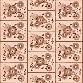 MDZ27 - Small -  Musical Daze Tiles in Brown on Pastel Salmon Pink 
