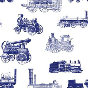 Antique Steam Engines in Blue // Large