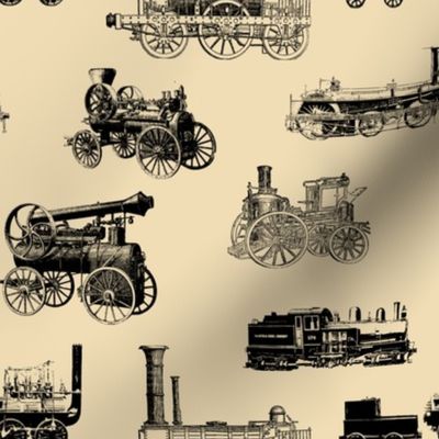 Antique Steam Engines on Tan // Large