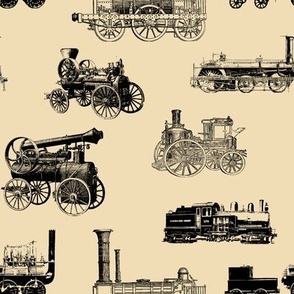Antique Steam Engines on Tan // Large