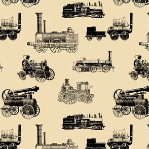 Antique Steam Engines on Tan // Small