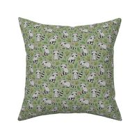 Raccoon with Leaves & Flowers on Olive Green Smaller
