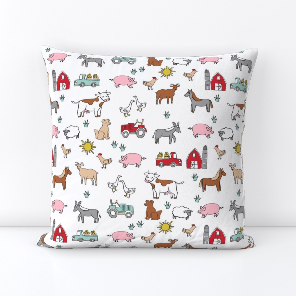 farm // nursery kids gender neutral cow chicken pig barn farms fabric white colorful