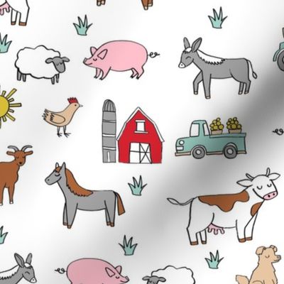 farm // nursery kids gender neutral cow chicken pig barn farms fabric white colorful