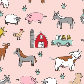 farm // nursery kids gender neutral cow chicken pig barn farms fabric pink