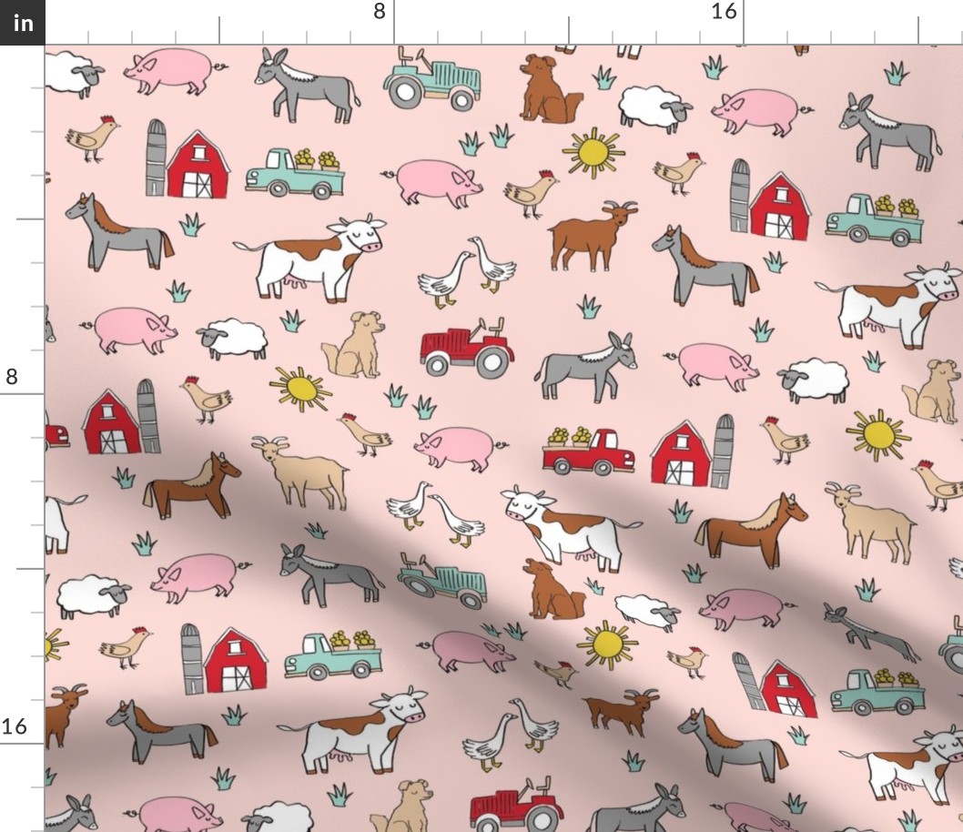farm // nursery kids gender neutral cow chicken pig barn farms fabric pink
