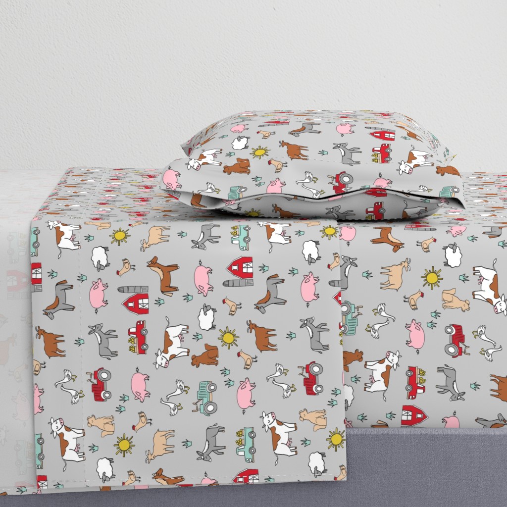 farm // nursery kids gender neutral cow chicken pig barn farms fabric grey