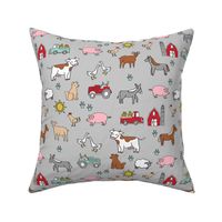 farm // nursery kids gender neutral cow chicken pig barn farms fabric grey