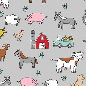 farm // nursery kids gender neutral cow chicken pig barn farms fabric grey