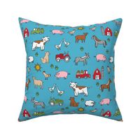 farm // nursery kids gender neutral cow chicken pig barn farms fabric blue