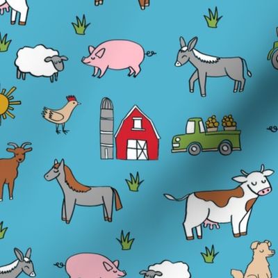 farm // nursery kids gender neutral cow chicken pig barn farms fabric blue