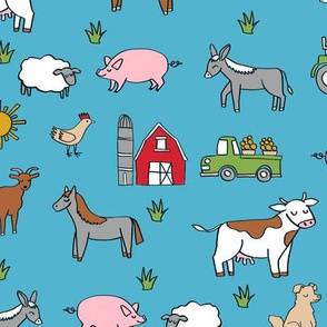 farm // nursery kids gender neutral cow chicken pig barn farms fabric blue