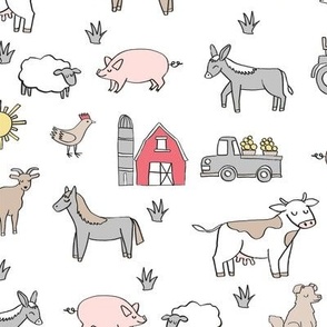 farm // nursery kids gender neutral cow chicken pig barn farms fabric white