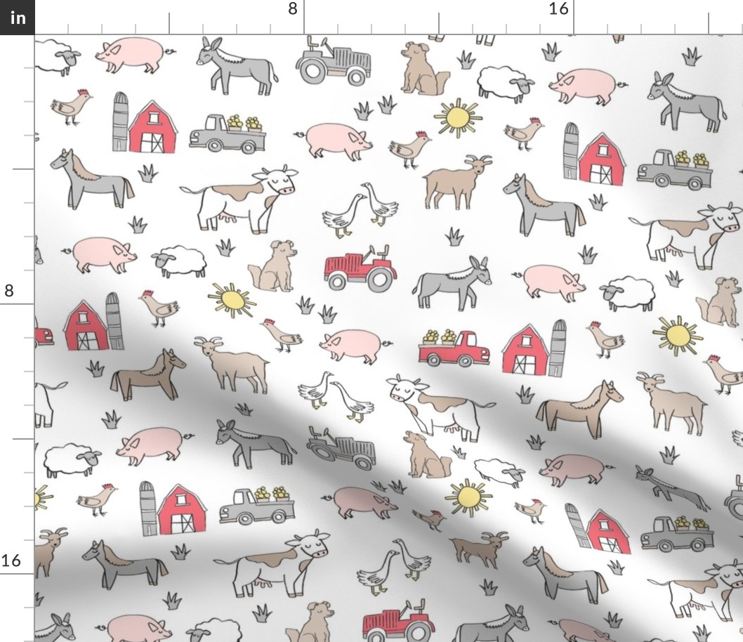 farm // nursery kids gender neutral cow chicken pig barn farms fabric white