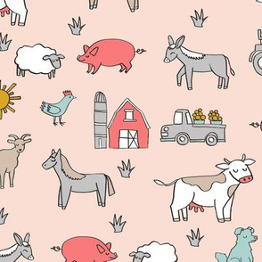 farm // nursery kids gender neutral cow chicken pig barn farms fabric blush