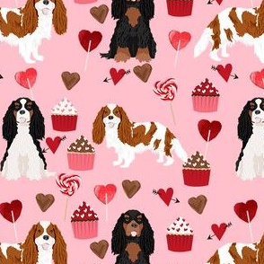 cavalier king charles spaniel mixed coats valentines cupcakes hearts dog fabric pink